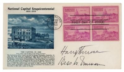 Lot #185 Harry and Bess Truman Signed First Day Cover - Image 1