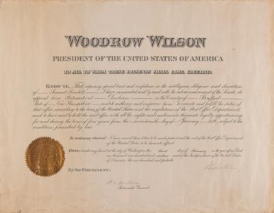 Lot #203 Woodrow Wilson Document Signed as