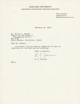 Lot #433 B. F. Skinner Typed Letter Signed