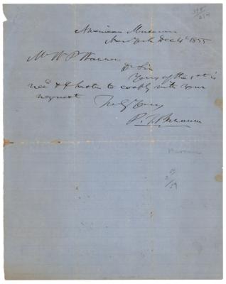 Lot #275 P. T. Barnum Autograph Letter Signed
