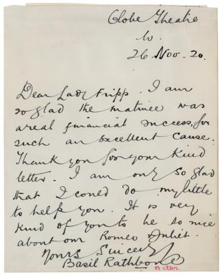 Lot #776 Basil Rathbone Autograph Letter Signed on