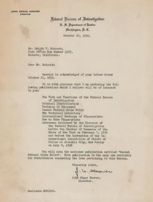 Lot #346 J. Edgar Hoover Typed Letter Signed to Black Mask Writer Dwight V. Babcock, Sending Him Publications for 'G-Man' Research - Image 1