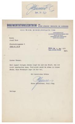 Lot #471 Simon Wiesenthal Signature and Typed Letter Signed - Image 1