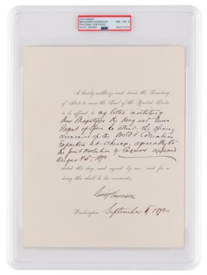 Lot #22 Benjamin Harrison Document Signed as President - PSA NM-MT 8 - Image 1