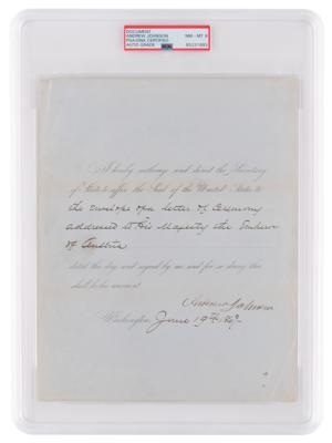 Lot #17 Andrew Johnson Document Signed as President - PSA NM-MT 8 - Image 1