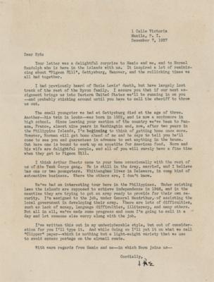 Lot #34 Dwight D. Eisenhower Typed Letter Signed from the Philippines: "I'm assigned to the job, under General MacArthur, of assisting the local government in developing their army" - Image 1