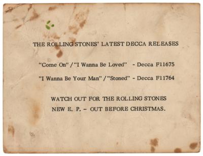 Lot #619 Rolling Stones Signed Decca Records Promotional Card - Image 2