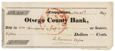 Lot #587 James Fenimore Cooper Signed Check - Image 1