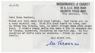 Lot #391 Mother Teresa Typed Letter Signed - Image 1