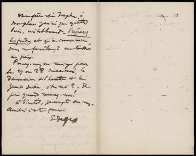 Lot #551 Edgar Degas (2) Autograph Letters (One Signed) to His Art Dealer on Paintings and Drawings - Image 3