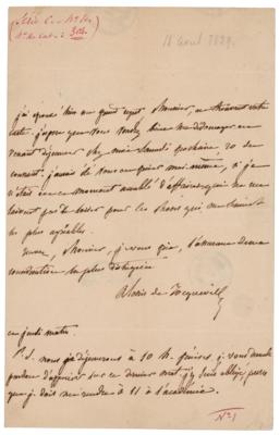 Lot #613 Alexis de Tocqueville Autograph Letter