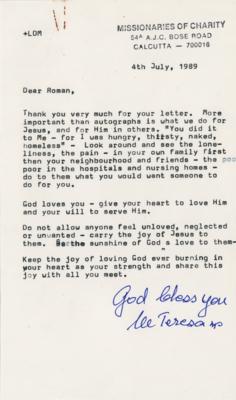 Lot #392 Mother Teresa Typed Letter Signed