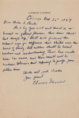 Lot #305 Clarence Darrow Autograph Letter Signed