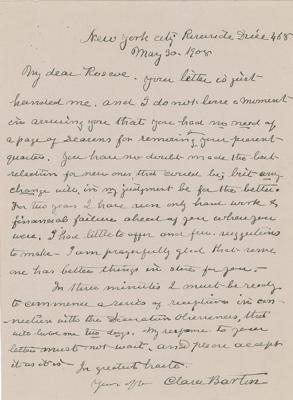 Lot #276 Clara Barton Autograph Letter Signed - Image 1