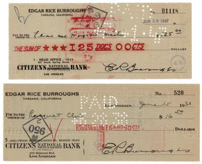 Lot #585 Edgar Rice Burroughs (2) Signed Checks