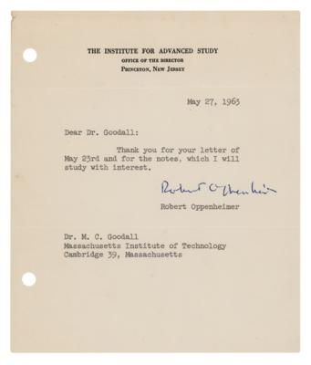 Lot #262 Robert Oppenheimer Typed Letter Signed to MIT Researcher - Image 1