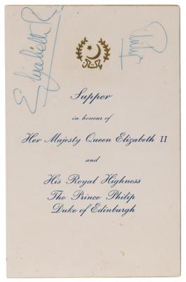 Lot #240 Queen Elizabeth II and Prince Philip Signed Menu for the Pakistani Foreign Minister - Image 1