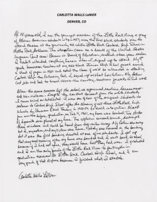 Lot #294 Civil Rights: Carlotta LaNier Autograph Manuscript Signed on Little Rock Central High School - Image 1