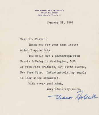 Lot #176 Eleanor Roosevelt Typed Letter Signed