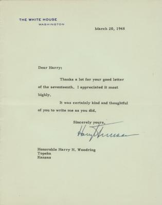 Lot #197 Harry S. Truman Typed Letter Signed as President - Image 1