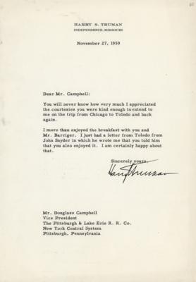 Lot #198 Harry S. Truman Typed Letter Signed