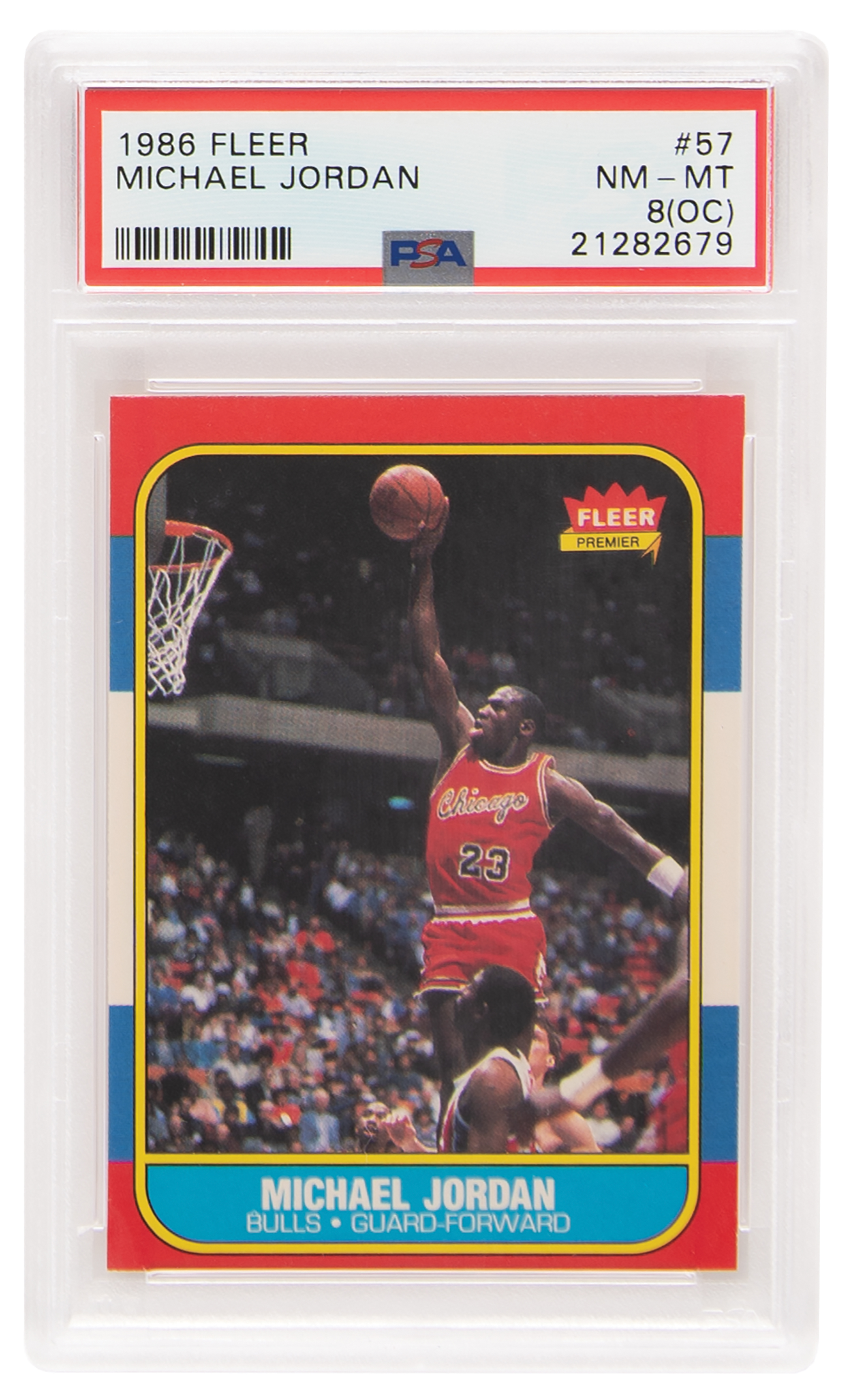 Lot #806 1986 Fleer #57 Michael Jordan Rookie Card - PSA NM-MT 8 (OC) - Image 1