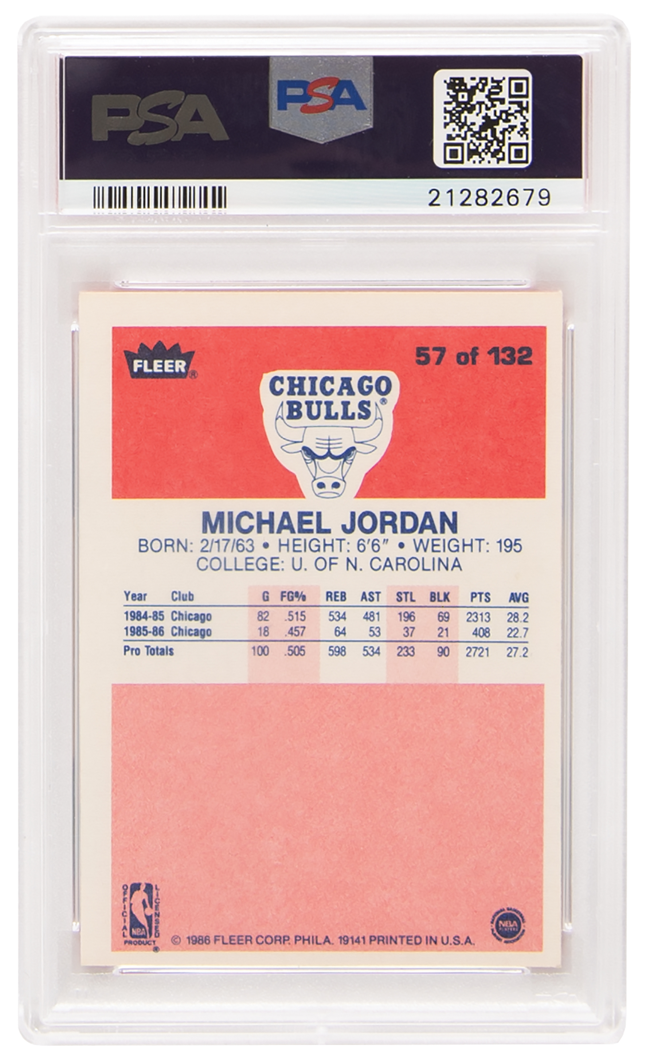 Lot #806 1986 Fleer #57 Michael Jordan Rookie Card - PSA NM-MT 8 (OC) - Image 2