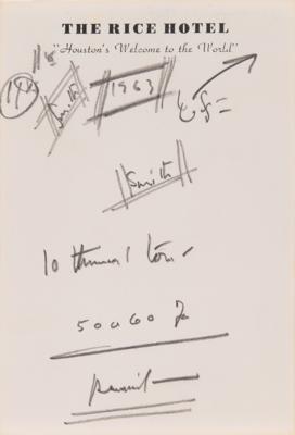 Lot #52 John F. Kennedy Handwritten Notes and Doodles from Houston's Rice Hotel on November 21, 1963 - Image 1