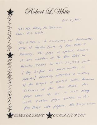 Lot #52 John F. Kennedy Handwritten Notes and Doodles from Houston's Rice Hotel on November 21, 1963 - Image 2