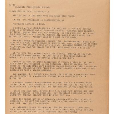 Lot #205 Kennedy Assassination: Uncut Associated Press Teletype Roll (16 Feet in Length) - Image 12