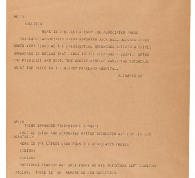 Lot #205 Kennedy Assassination: Uncut Associated Press Teletype Roll (16 Feet in Length) - Image 3