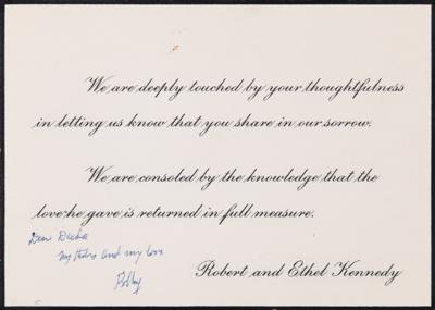 Lot #213 Robert F. Kennedy Autograph Note Signed on a John F. Kennedy Condolence Card - Presented to Fashion Icon Deeda Blair - Image 1