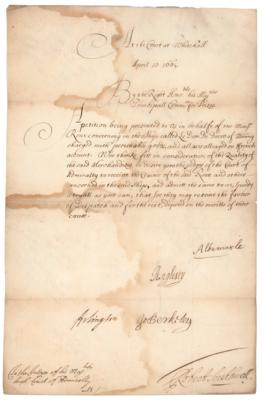 Lot #389 George Monck, 1st Duke of Albemarle Document Signed - Image 1