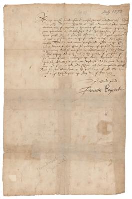 Lot #236 Mary, Queen of Scots: James Douglas, 4th Earl of Morton Letter Signed - Image 1