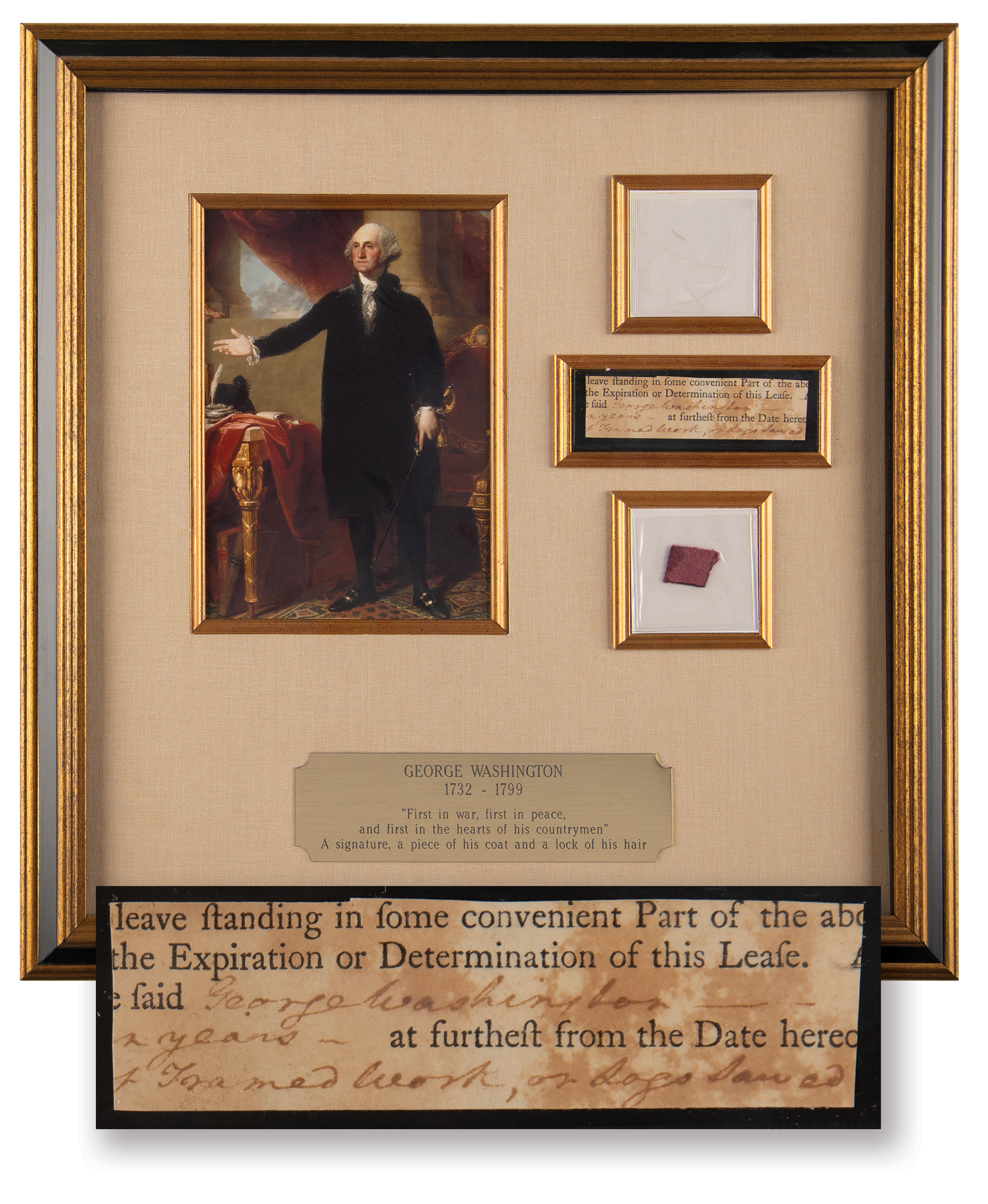 Lot #2 George Washington Signature, Cloak Swatch, and Lock of Hair - Image 1