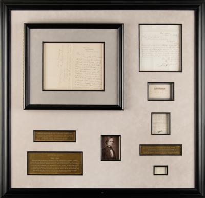 Lot #475 Jefferson Davis Framed Display with Letter Signed and Fort Monroe Hair Strands and Hat Fabric - Image 1