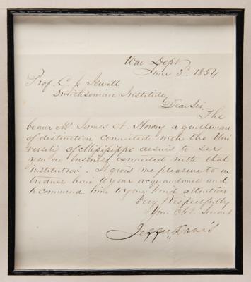 Lot #475 Jefferson Davis Framed Display with Letter Signed and Fort Monroe Hair Strands and Hat Fabric - Image 2