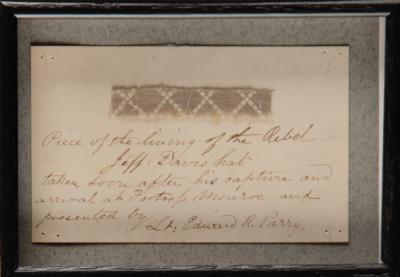 Lot #475 Jefferson Davis Framed Display with Letter Signed and Fort Monroe Hair Strands and Hat Fabric - Image 3