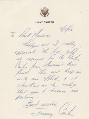 Lot #56 Jimmy Carter Autograph Letter Signed to Paul Newman, Sending Thanks for a Donation to the Carter Center - Image 1
