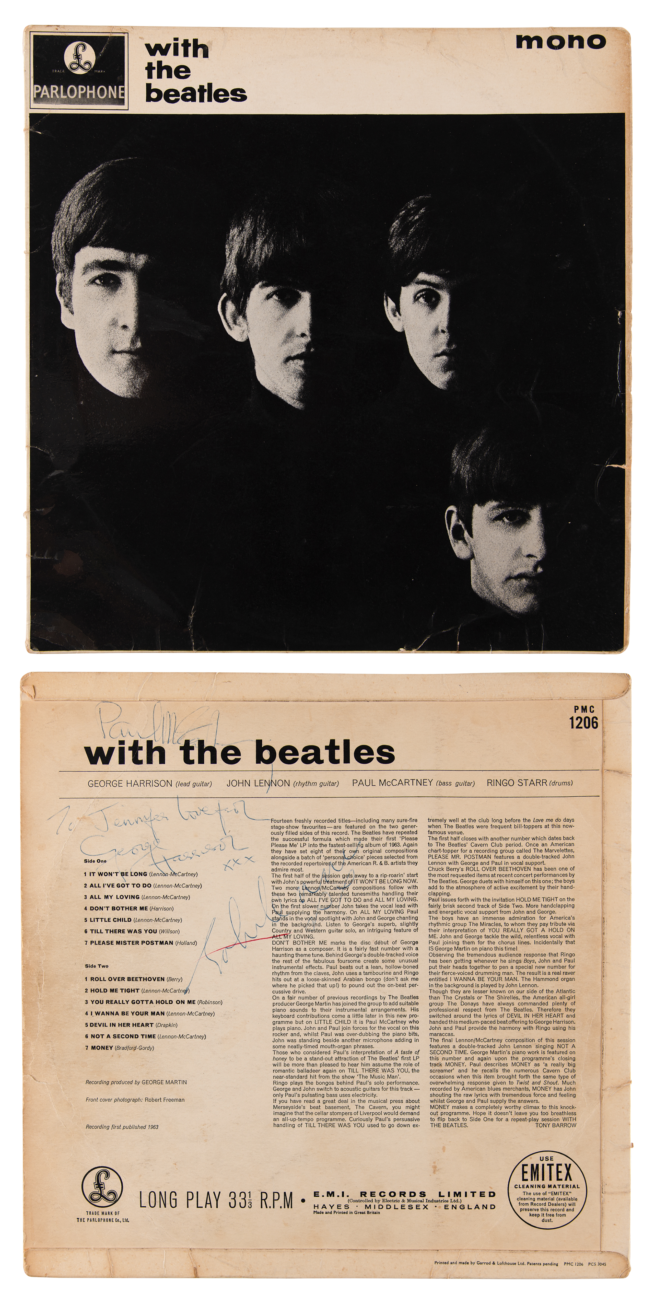 Lot #5013 Beatles Signed Album (Lennon, McCartney, Harrison) - With the Beatles - Image 1
