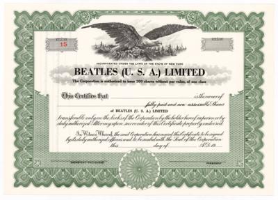 Lot #5030 Beatles 1964 Stock Certificate