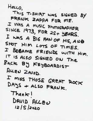 Lot #5198 Frank Zappa Signed T-Shirt - Image 4