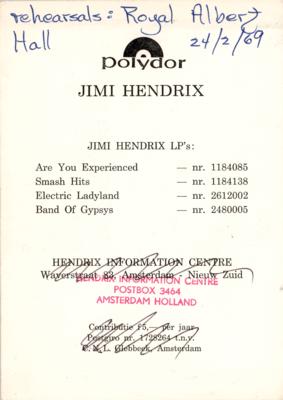 Lot #5074 Jimi Hendrix 1969 Polydor Records Promotional Card - Image 2