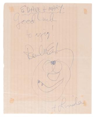 Lot #5026 Paul and Linda McCartney Signatures with 'Smiley Face' Sketch - Image 1