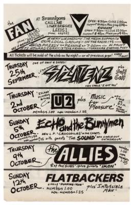 Lot #5244 U2 Early Concert Handbill (Brannigans in Leeds, October 2, 1980) - Image 1