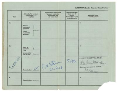Lot #5094 Keith Moon Signed Smallpox Revaccination Card, Issued Before His 1973 Trip to Australia - Image 2