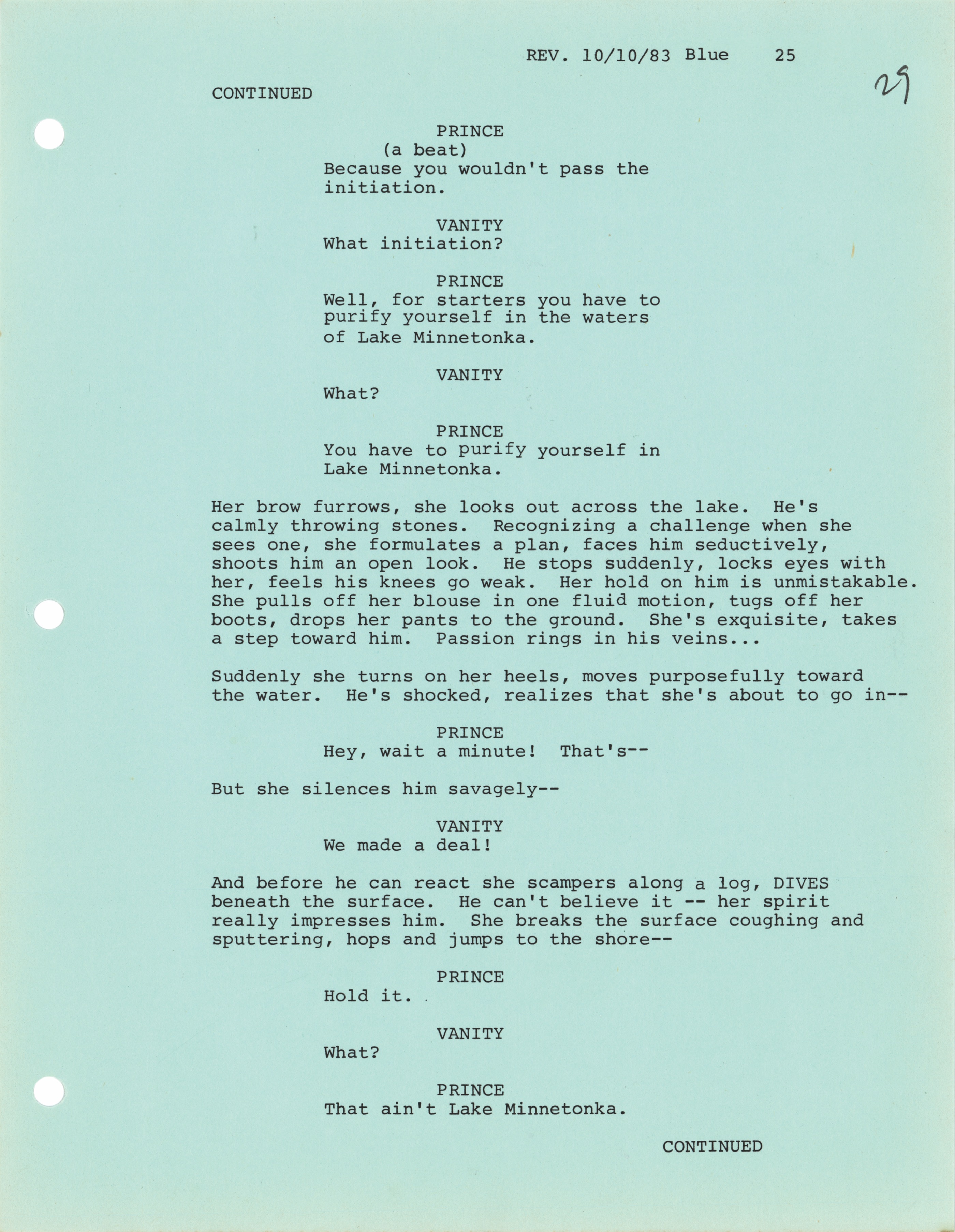 Lot #5253 Prince Purple Rain First Draft Script with Original Shooting Schedule and (25+) Pages of Production-Related Documents - Image 5