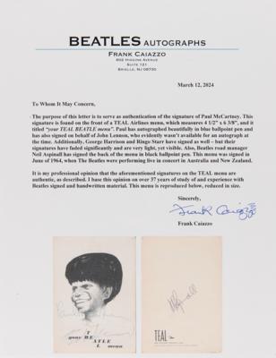 Lot #5018 Beatles Signed Menu: McCartney, Harrison, Starr, and Aspinall - Image 4