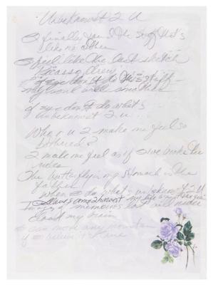 Lot #5255 Prince Handwritten Lyrics for the Unreleased Song 'Unbeknownst 2 U' - Image 2