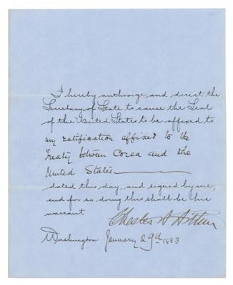 Lot #37 Chester A. Arthur Document Signed as